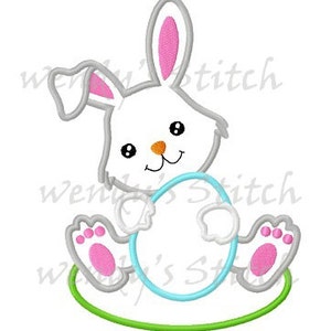 Easter bunny with egg applique machine embroidery design digital image 2