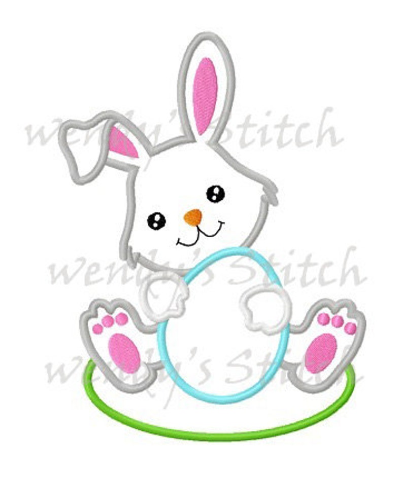 Easter bunny with egg applique machine embroidery design digital image 2