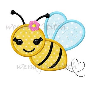 Flower bumble bee applique machine embroidery design instant download