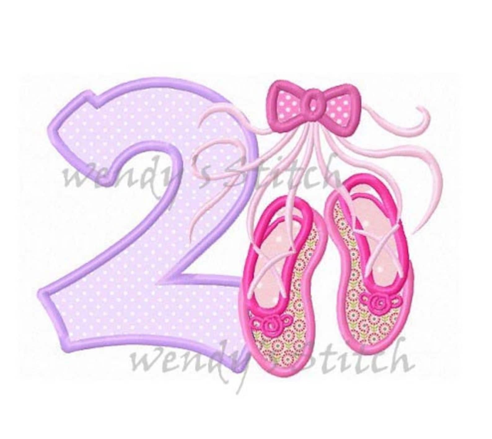 ballerina ballet applique birthday number 2 machine embroidery design ballet shoes slippers