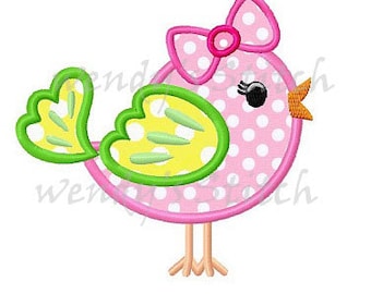 Cute girl bird applique machine embroidery design