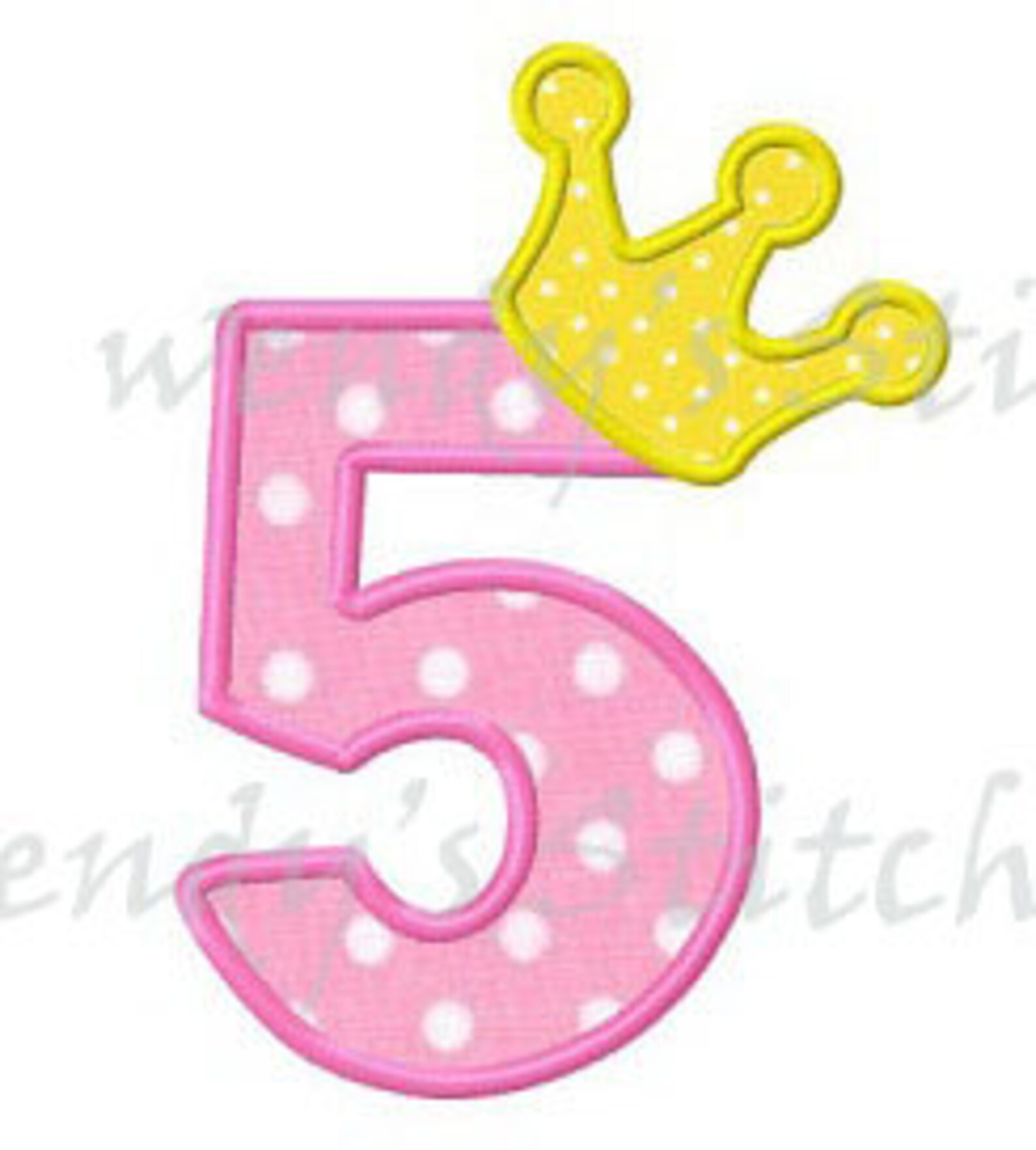 Princess Crown Number 5 Applique Machine Embroidery Design Etsy