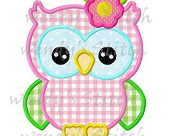 Flower girl owl applique machine embroidery design digital pattern