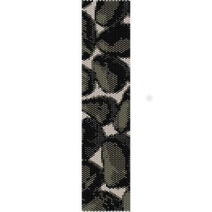 May include: A black and green beaded bracelet with a geometric pattern.