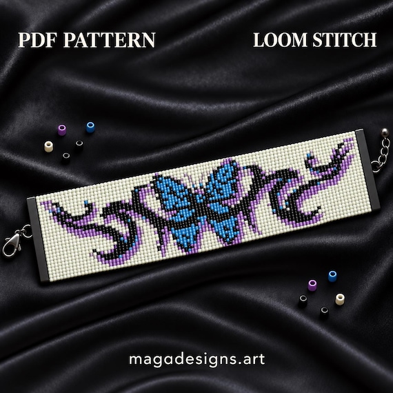 Butterfly Tattoo Loom Bead Pattern, Beaded Bookmark, Beaded Wall Art, Car Mirror Charm, Bracelet PDF