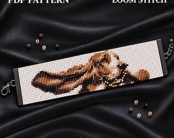 Patrón para telar Basset Joy, pulsera de cuentas, marcapáginas, adorno de pared y colgante para coche / Miyuki Delica 11/0 PDF