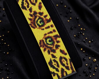 Loom Beading Pattern: Cheetah Eyes Cuff Bracelet (PDF Download)