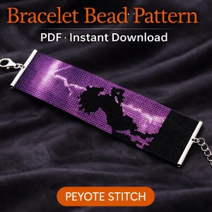 Instant Download Beading Pattern Peyote Stitch Bracelet Purple Thunder Horse Seed Bead Cuff