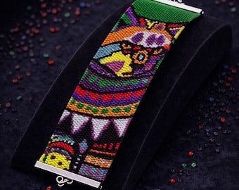 Instant Download Beading Pattern Peyote Stitch Bracelet Cat Folk Art Seed Bead Cuff