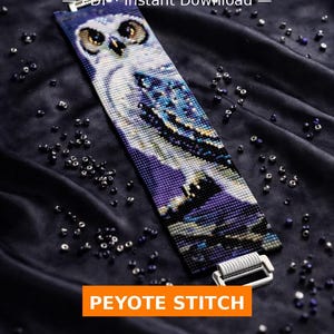 Instant Download Beading Pattern Peyote Stitch Bracelet White Owl Seed Bead Cuff