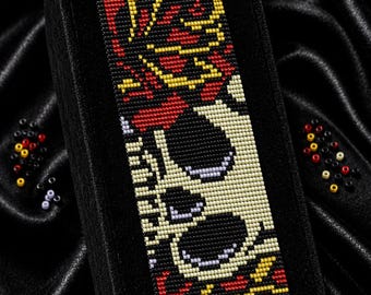 Skull Roses Loom Bracelet Pattern, Miyuki Delica 11/0 Beading Cuff, PDF Download