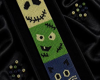 Halloween Ghost Faces Peyote Stitch Bracelet Pattern (PDF Download)