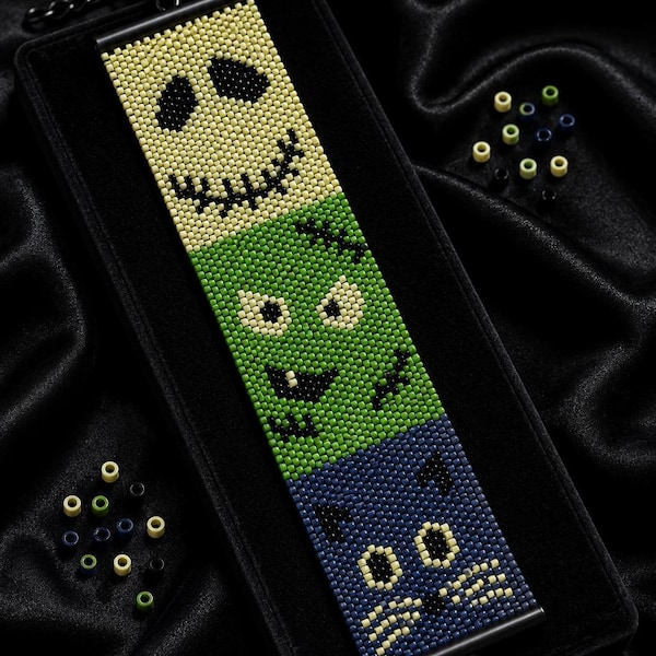 Wzór na bransoletkę z motywem twarzy ducha na Halloween (ścieg peyote) (do pobrania w formacie PDF)
