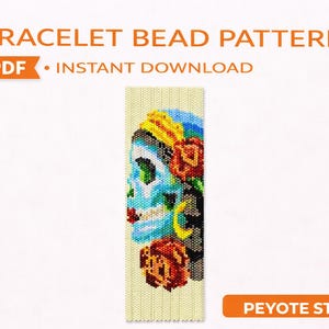 Instant Download Beading Pattern Peyote Stitch Bracelet Sugar Skull Candy Seed Bead Cuff