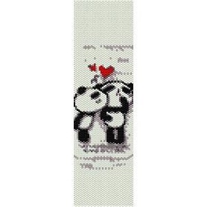 May include: Two black and white panda bears holding red hearts above their heads. The pandas are standing on a white background with a light grey pattern.