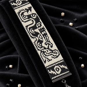 Mönster för Peyotesöm-armband med ormarnas drottning, aztekisk manschett med seed beads (PDF-mönster)
