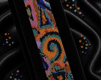Abstract Mosaic Peyote Bracelet Pattern, Miyuki Delica 11/0 Beading Cuff, PDF Download