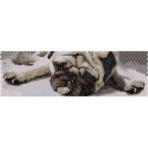 Può includere: Un'illustrazione in bianco e nero di un cane sdraiato. Il cane è un Bloodhound con lunghe orecchie cadenti e un viso rugoso.