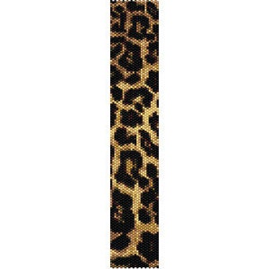May include: A rectangular strip of woven beadwork featuring a repeating leopard print pattern. The design consists of small, uniform beads in shades of black, tan, and golden brown, arranged to form the characteristic spots of a feline coat.