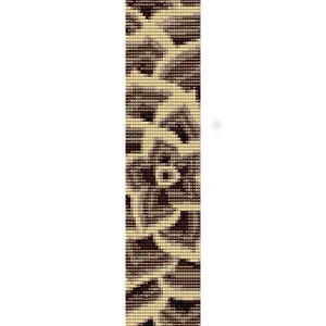 May include: A beaded bracelet with a brown and beige pattern that resembles a flower.