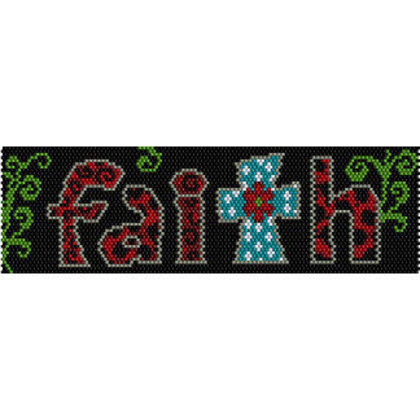 Instant Download Beading Pattern Peyote Stitch Bracelet Faith Seed Bead Cuff
