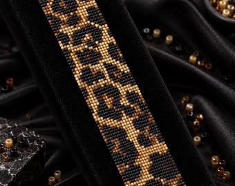 Patrón de cuentas de leopardo de las nieves / Pulsera de telar, marcapáginas, adorno para coche y adorno de pared (PDF)