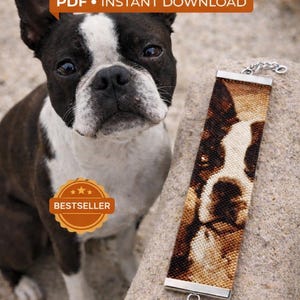 Instant Download Beading Pattern Loom Stitch Bracelet Boston Terrier 1 Seed Bead Cuff