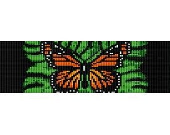 Instant Download Beading Pattern Peyote Stitch Bracelet Monarch Butterfly Green Seed Bead Cuff