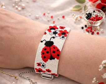 Peyote Stitch Perlenarmband Muster DIYMarienkäfer in Blumen Seed Bead Cuff