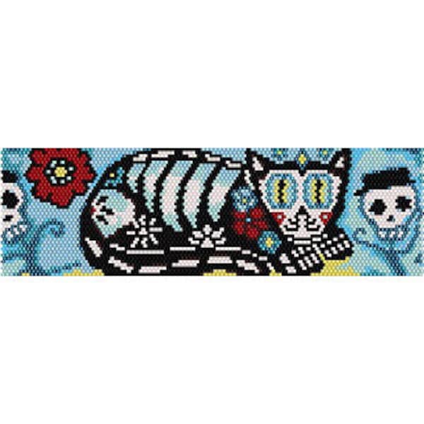 Instant Download Beading Pattern Peyote Stitch Bracelet Sugar Skull Cat Seed Bead Cuff