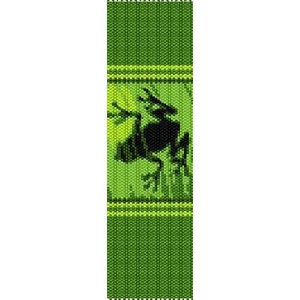 May include: Green and black beaded bracelet with a silhouette of a frog in the center.