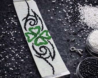 Descarga instantánea de patrón de abalorios con puntada de telar para pulsera de cuentas de trébol