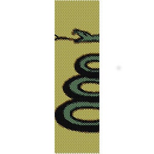 May include: A beaded bracelet with a green snake design on a yellow background.
