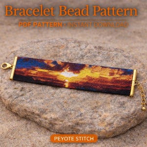 Instant Download Beading Pattern Peyote Stitch Bracelet Sunset Seed Bead Cuff