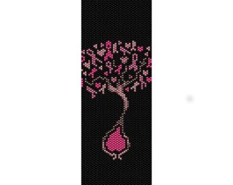 Instant Download Beading Pattern Peyote Stitch Bracelet Pink Ribbon Tree of Life Seed Bead Cuff