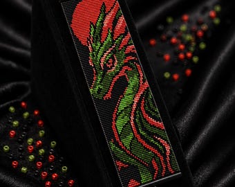 Dragon of the Crimson Sun Loom Bead Pattern, Bracelet, Bookmark, Wall Hanging & Car Charm | Miyuki Delica 11/0 PDF
