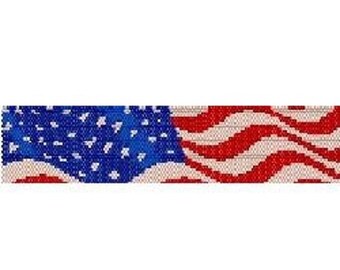 Instant Download Beading Pattern Loom Stitch Bracelet American Flag in Wind Seed Bead Cuff