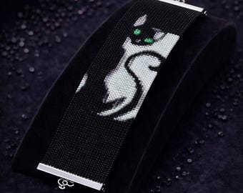 Motif perlé à téléchargement immédiat Bracelet en mailles peyote chat au clair de lune