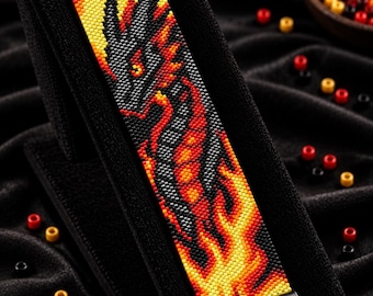 Obsidian Flame Dragon Peyote Bead Pattern, Bracelet, Bookmark, Wall Hanging & Car Charm | Miyuki Delica 11/0 PDF