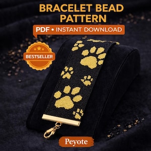 Instant Download Beading Pattern Peyote Stitch Bracelet Gold Dog Paw Prints Seed Bead Cuff