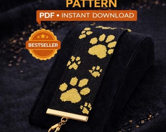 Peyote-steekarmband met kralenpatroon direct downloaden Gouden hondenpootafdrukken Rocaillemanchet