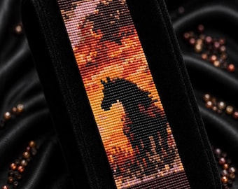 Patrón de pulsera Horse Loom, brazalete de cuentas Miyuki Delica, patrón de abalorios Sunset Horse, descarga instantánea PD