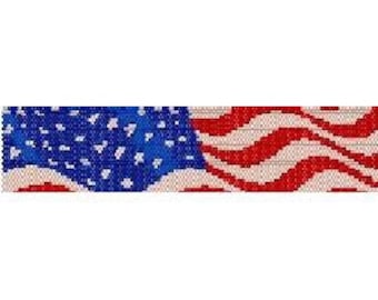 Instant Download Beading Pattern Peyote Stitch Bracelet American Flag in Wind Seed Bead Cuff