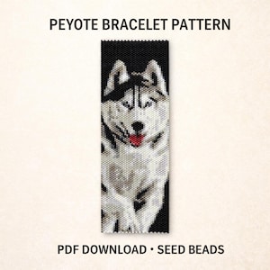Instant Download Beading Pattern Peyote Stitch Bracelet Siberian Husky Seed Bead Cuff