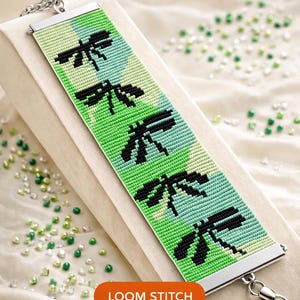 Instant Download Beading Pattern Loom Stitch Bracelet Spring Dragonflies Seed Bead Cuff