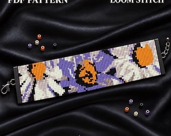 Patrón de cuentas Daisy Loom, pulsera Miyuki Delica, marcapáginas, adorno de pared y adorno para espejo retrovisor, descarga en PDF