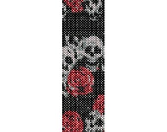 Instant Download Beading Pattern Loom Stitch Bracelet Skulls and Roses Seed Bead Cuff