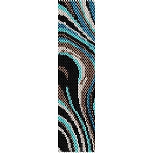 May include: A beaded bracelet with a black, brown, white, and blue marbled pattern.