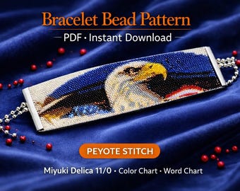 Instant Download Beading Pattern Peyote Stitch Bracelet American Eagle Seed Bead Cuff