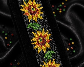 Sunflower Peyote Bracelet Pattern, Miyuki Delica 11/0 Beading Cuff, PDF Download